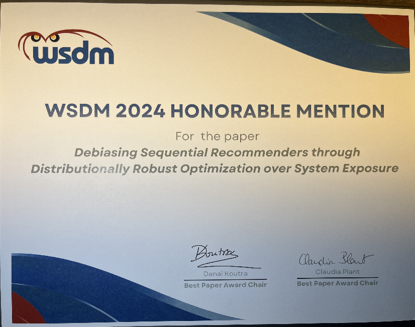 WSDM 2024最佳论文提名奖